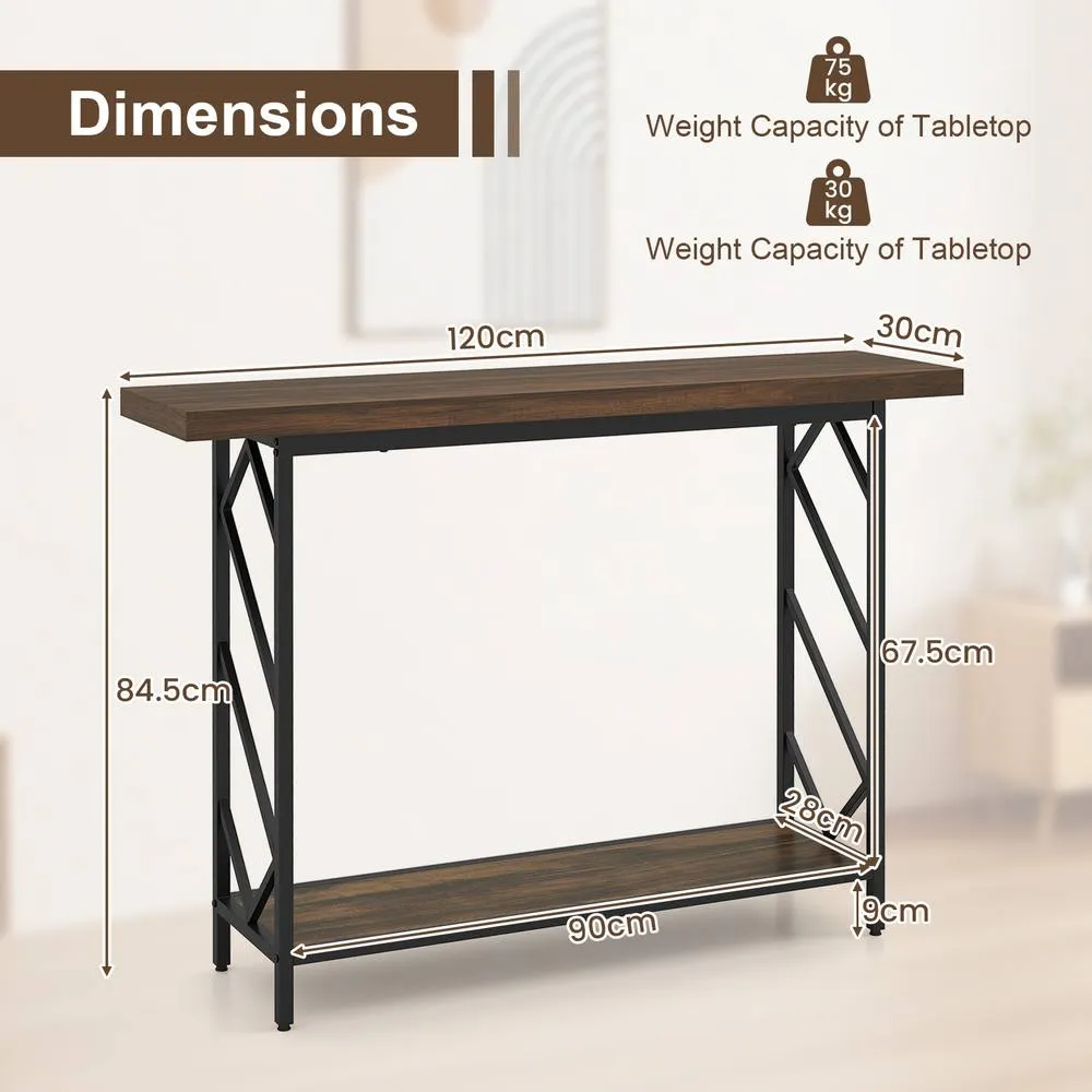 Costway 120CM Narrow Console Table 2-Tier Entryway Table W/ Storage Shelf in Brown 2