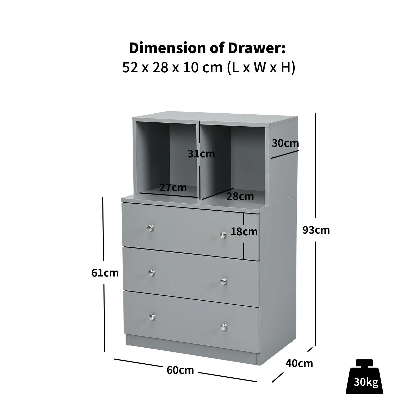 Costway 3-Drawer Chest Storage Cabinet Dresser Freestanding Organizer 2 Cubbies 3 Drawer in Grey 2