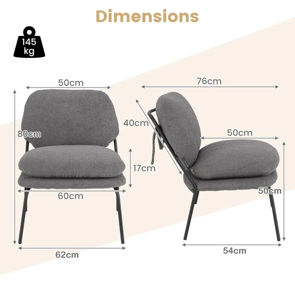 Costway Armless Accent Chair Teddy Fleece Fabric Upholstered Leisure Chair-Grey in Grey 2