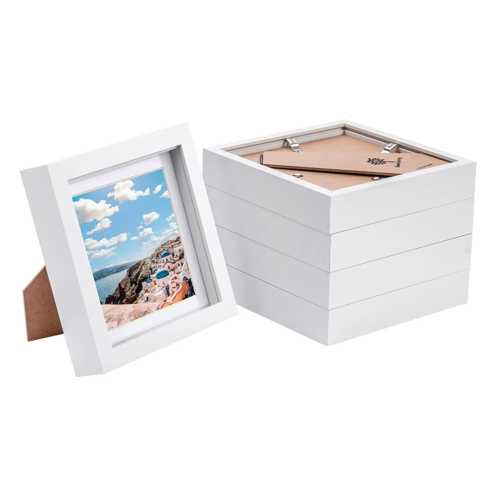Nicola Spring 6" x 6" White 3D Box Photo Frames - 4" x 4" Mount - Pack of 5 1