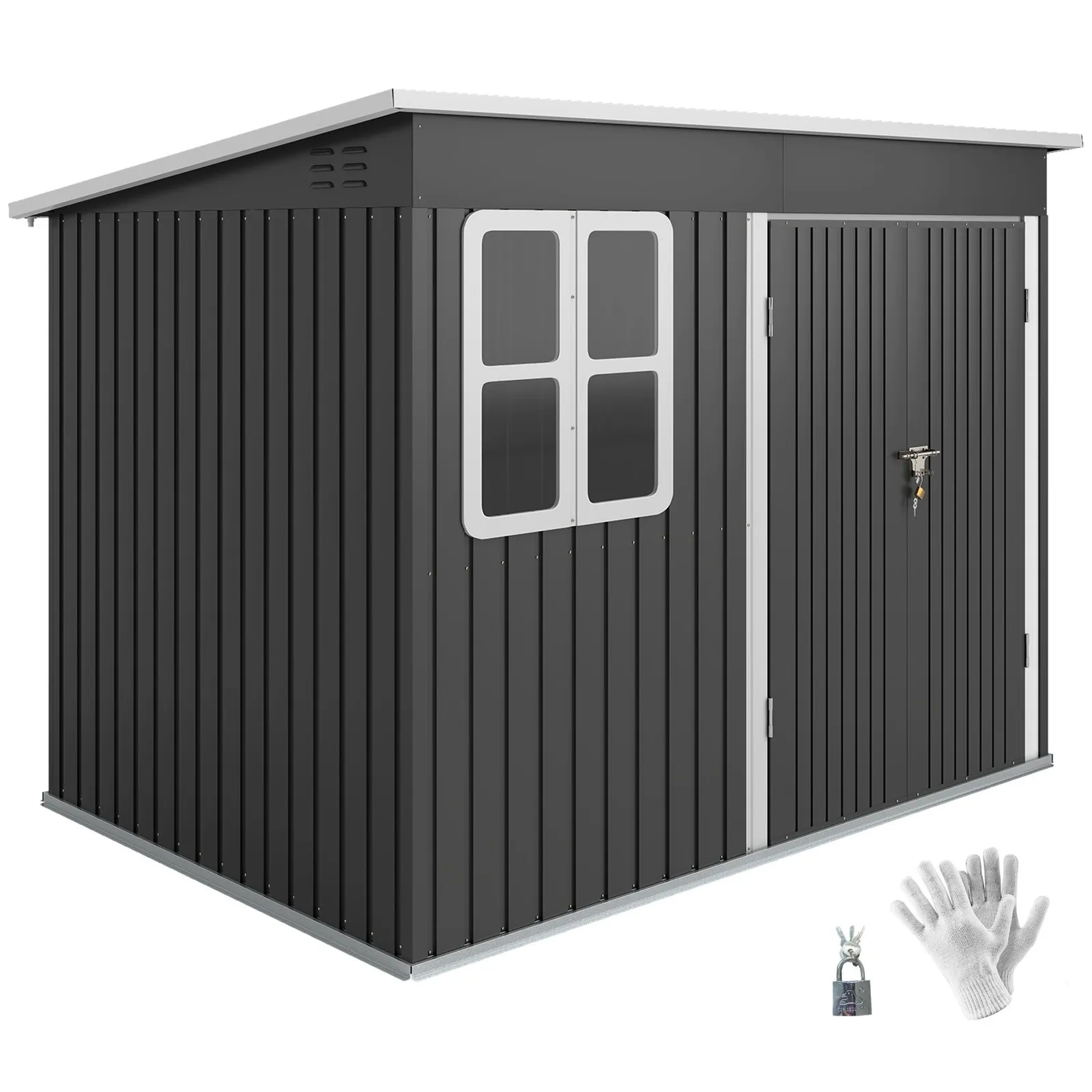 OUTSUNNY 8.5 x 6ft Galvanised Steel Garden Shed with Foundation Kit, Grey in Dark Grey 2