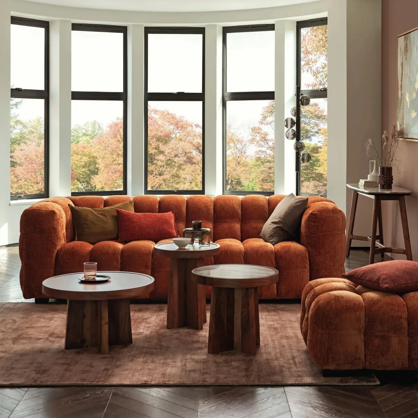 Lenor Textured Fabric Stool, Orange Boucle | Barker & Stonehouse 3