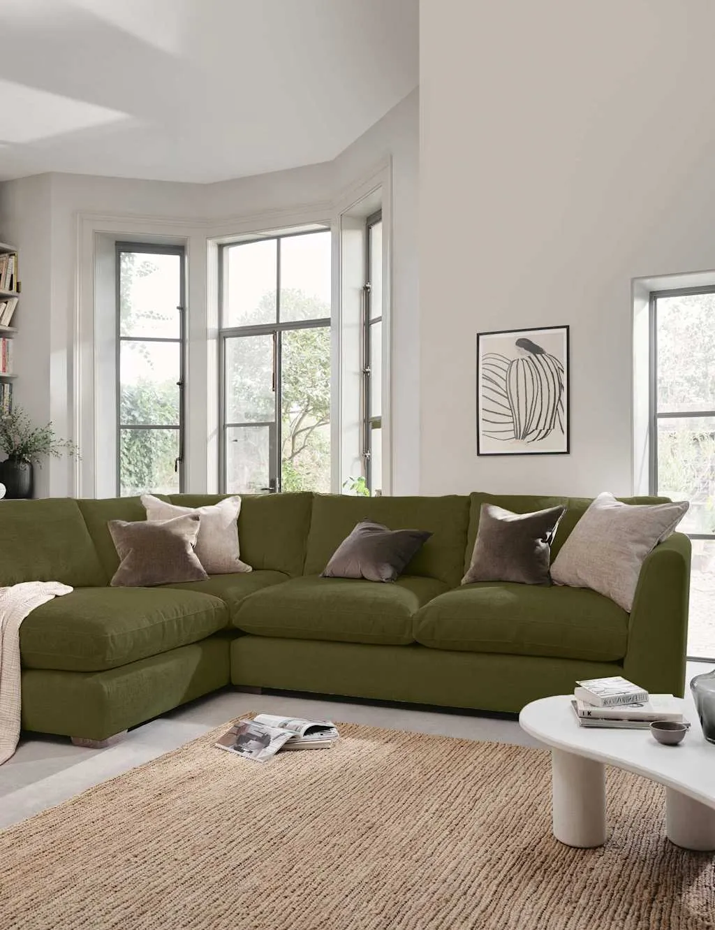 BARKER AND STONEHOUSE Palmer Textured Chenille Left Hand Corner Sofa Green