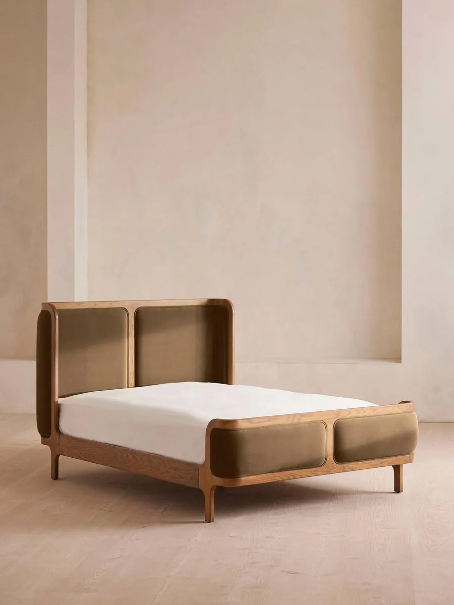 Belsa Bed, Light Wood, Super King, Velvet, Truffle