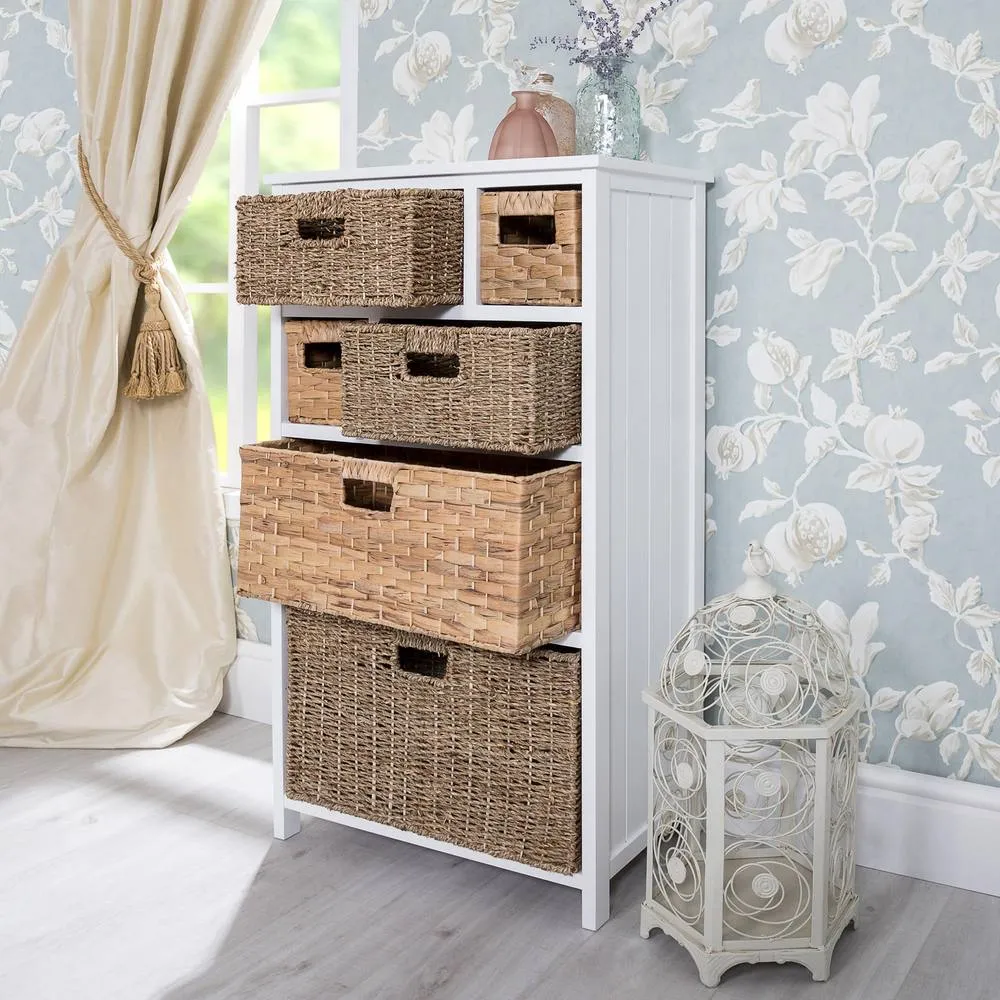 Statement Furniture Tetbury 6 Drawer Storage Unit White with Hyacinth & Seagrass Baskets 2