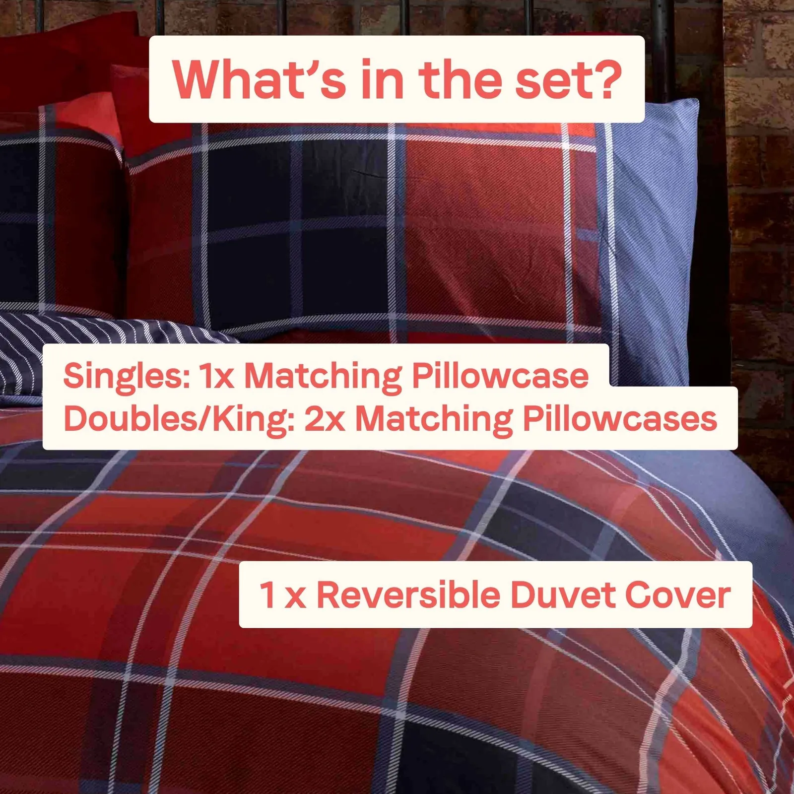 Rapport Home Argyle Design Tartan Polycotton Duvet Set With Pillowcase in Red 4
