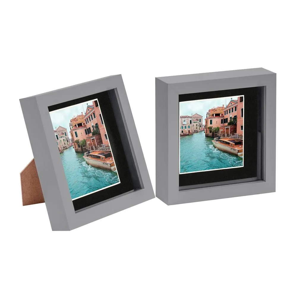 Nicola Spring 3D Box Photo Frames with 4" x 4" Mounts - 6" x 6" - Grey - Pack of 2 in Black 1