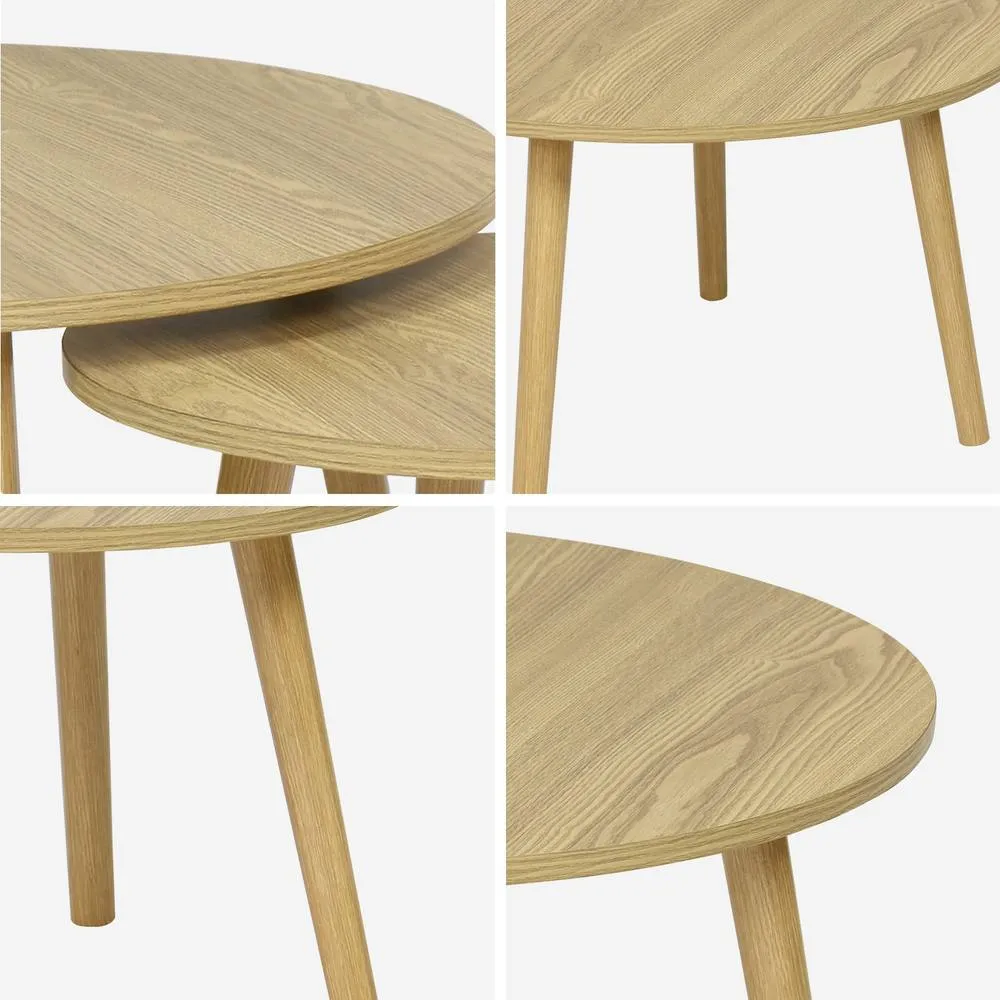 sweeek Pair Of Nesting Coffee Tables With Wood Effect in Light Grey 6