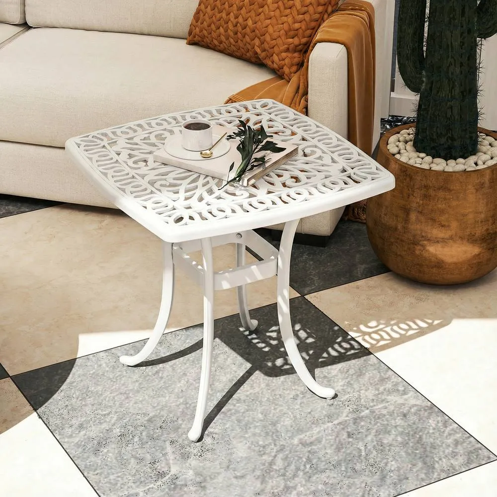 OUTSUNNY 54 x 54cm Aluminium Outdoor Garden Side Table w/ Umbrella Hole, White