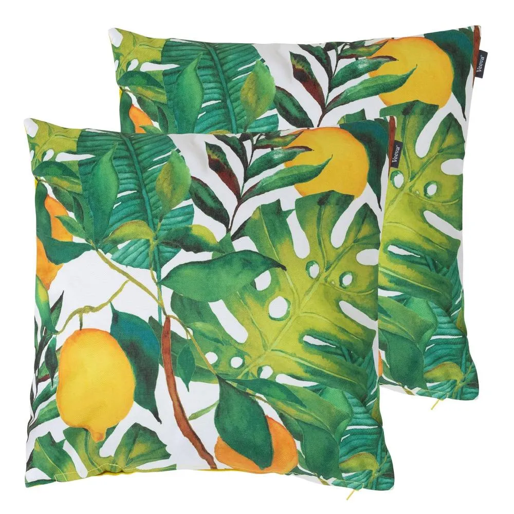 icon Indoor & Outdoor Waterproof Cushion Set of 2 Lemon Leaf Waterproof Cushion in Yellow