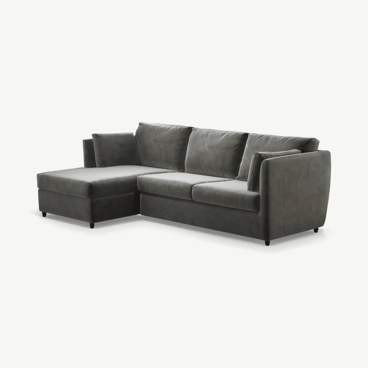 Milner Left Hand Facing Corner Storage Sofa Bed with Foam Mattress, Steel Grey Velvet