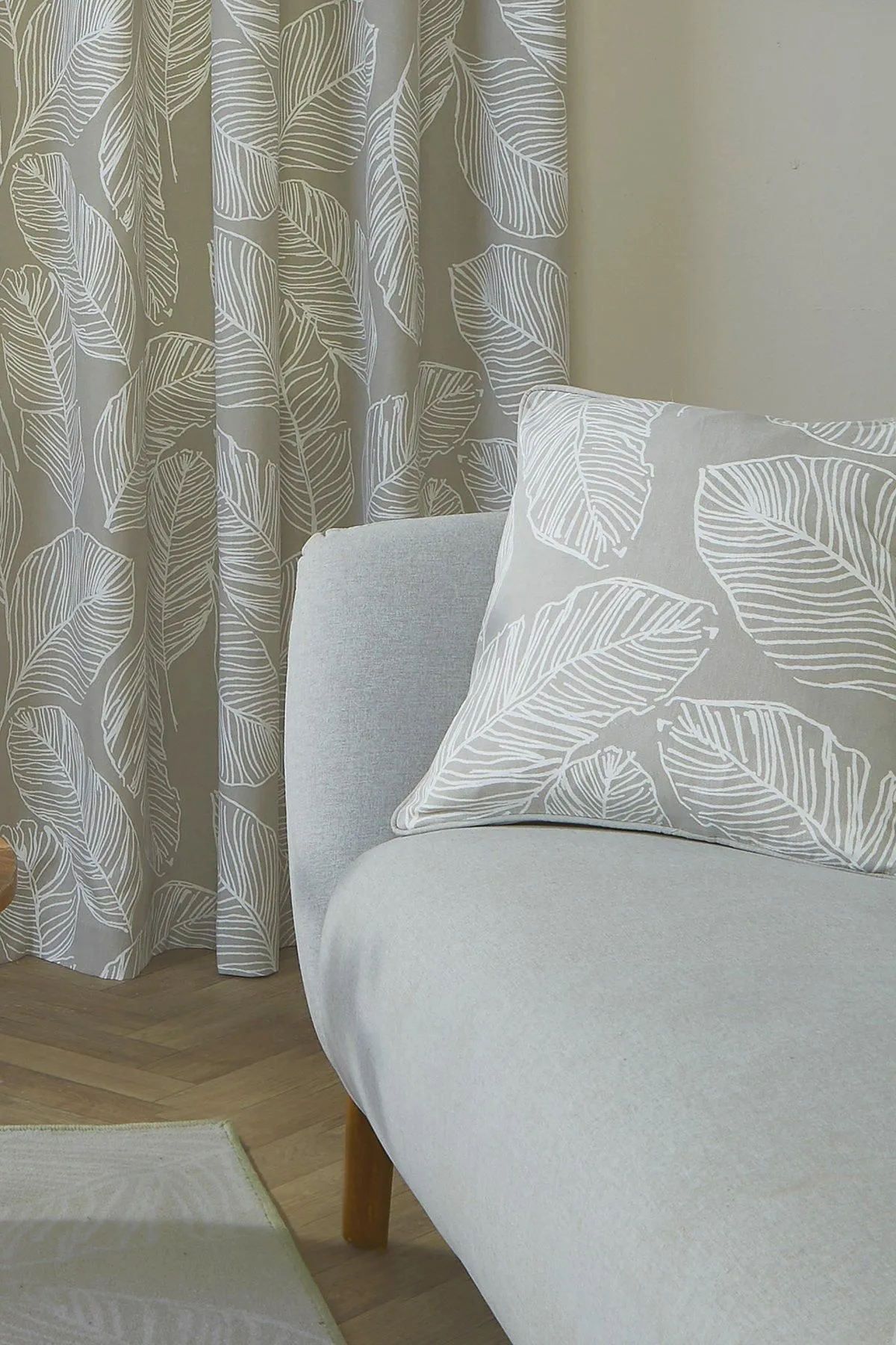 Fusion 'Matteo' Hand Drawn Leaf Print Filled Cushion 100% Cotton in Natural 2