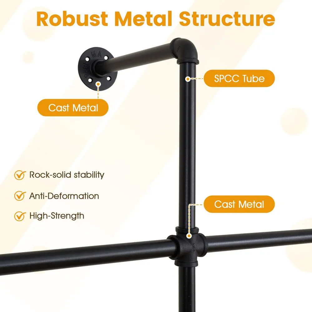 Costway Wall Mounted Industrial Pipe Garment Organizer in Black 4