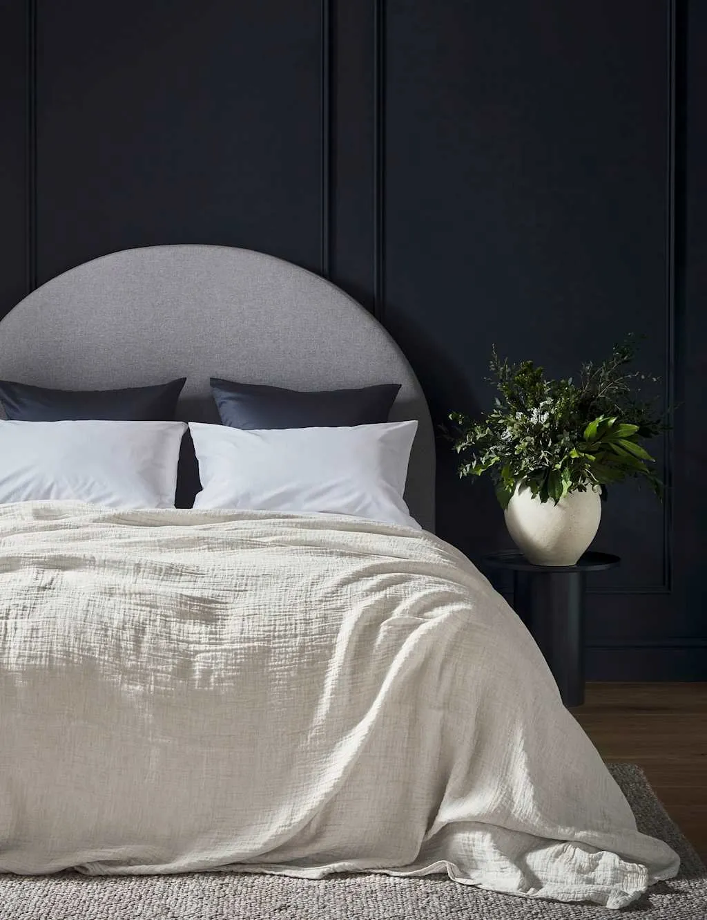 Bedfolk Linen Cotton Blend Textured Throw Beige