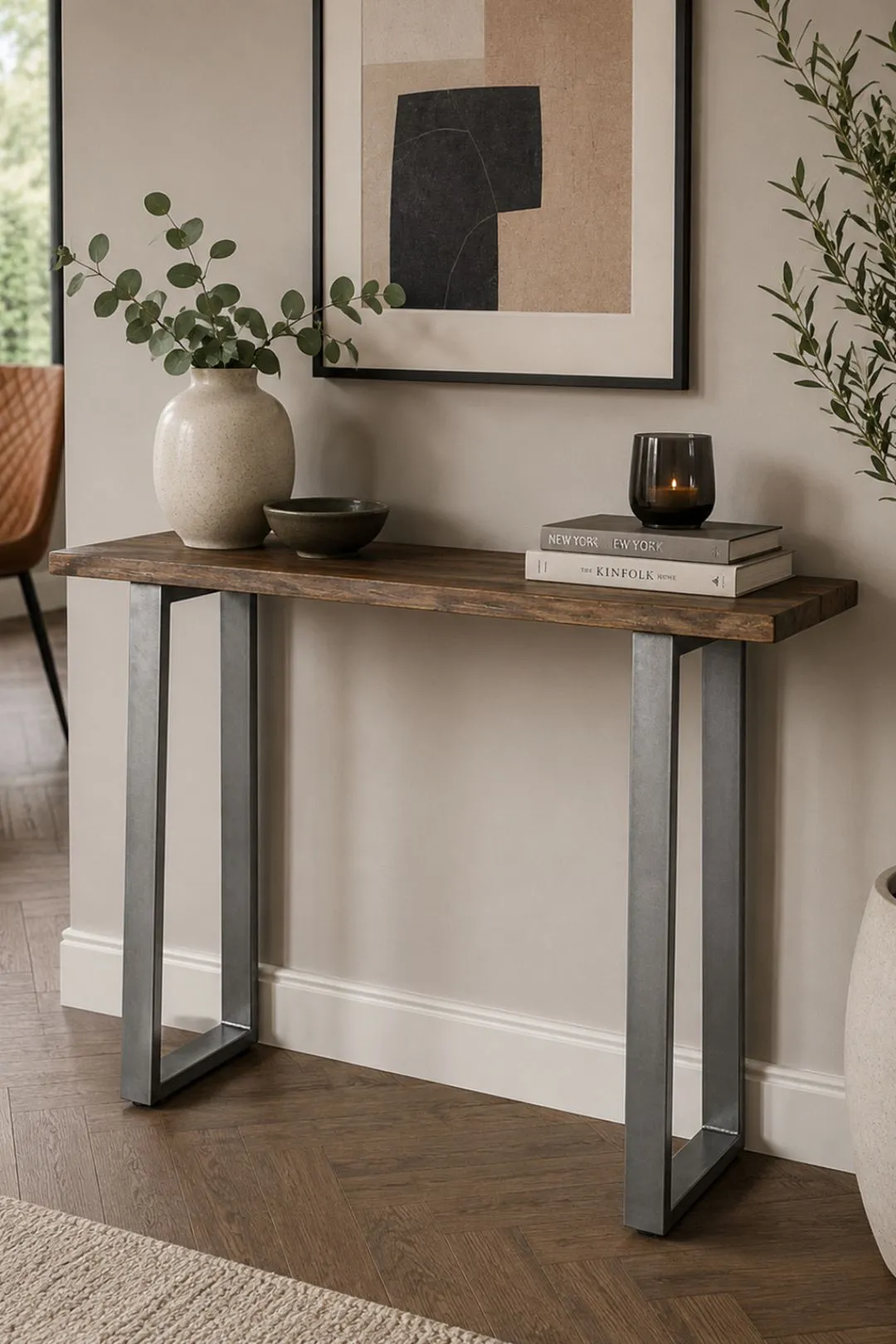 IH Design Galilee Console Table Grey Essential Live Edge in Brown