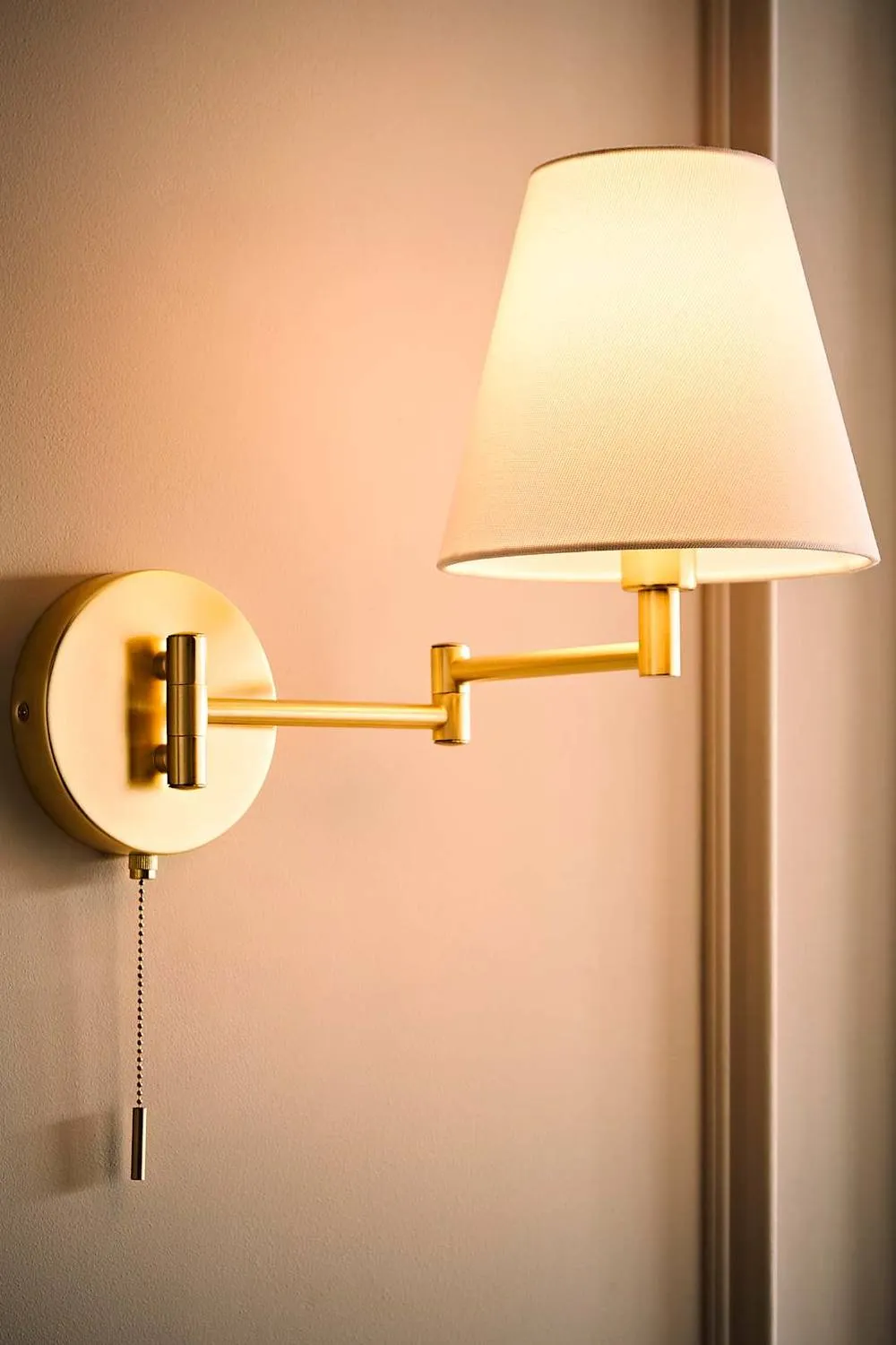 ValueLights Sonia Pair of Swing Arm Wall Lights with Taper Linen Shades & Bulbs in Gold 3