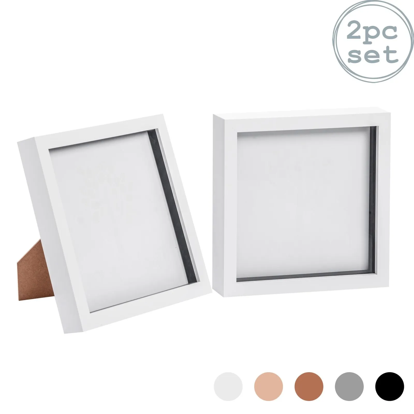 Nicola Spring 3D Box Photo Frames - 8 x 8" - Pack of 2 in White 1