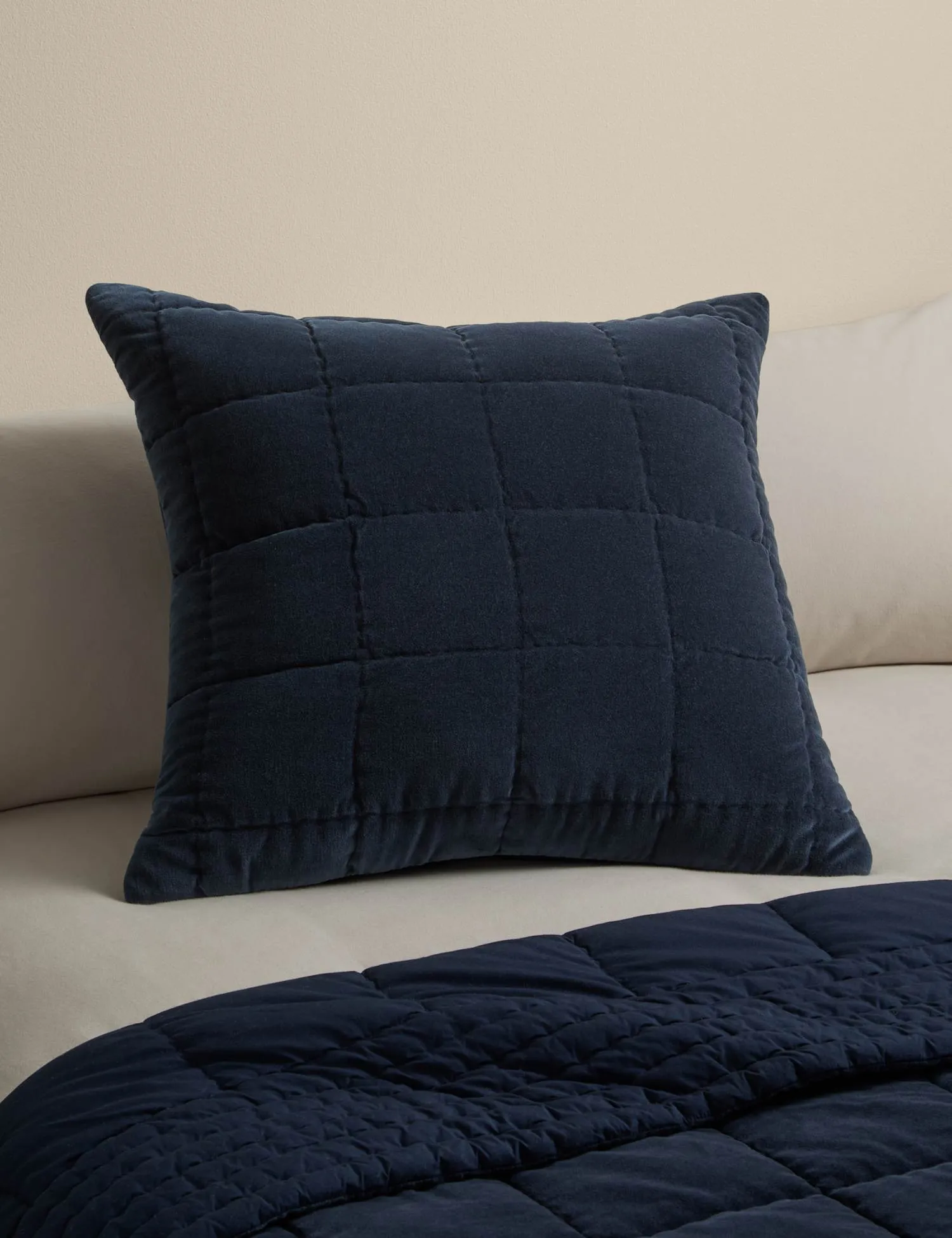 M&S Pure Cotton Velvet Quilted Cushion Navy