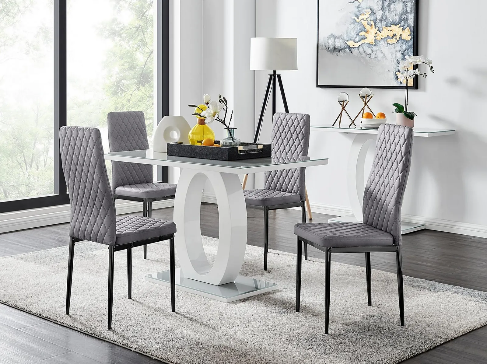 FurnitureboxUK Giovani 4 Grey Dining Table & 4 Velvet Milan Black Leg Chairs 1