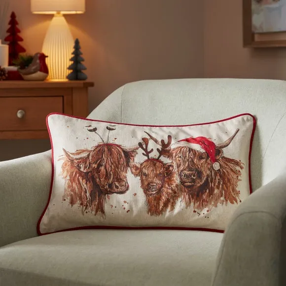 Christmas Highland Cow Rectangular Cushion