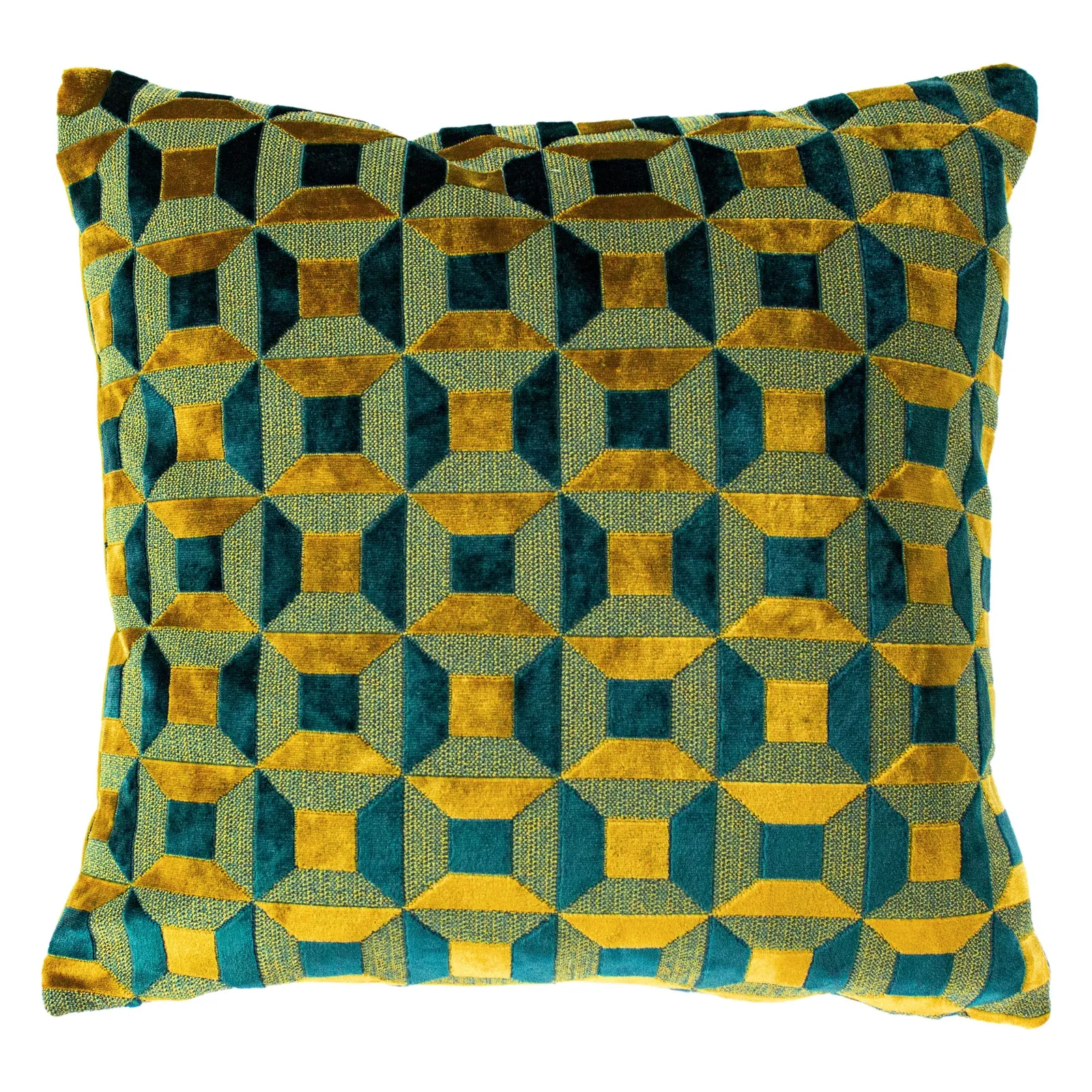 Paoletti Empire Velvet Jacquard Geometric Cushion in Teal 2