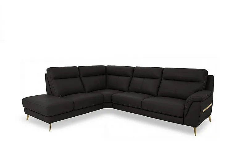 Eclipse Leather Left Hand Facing Corner Sofa with Chaise End Storage - Black