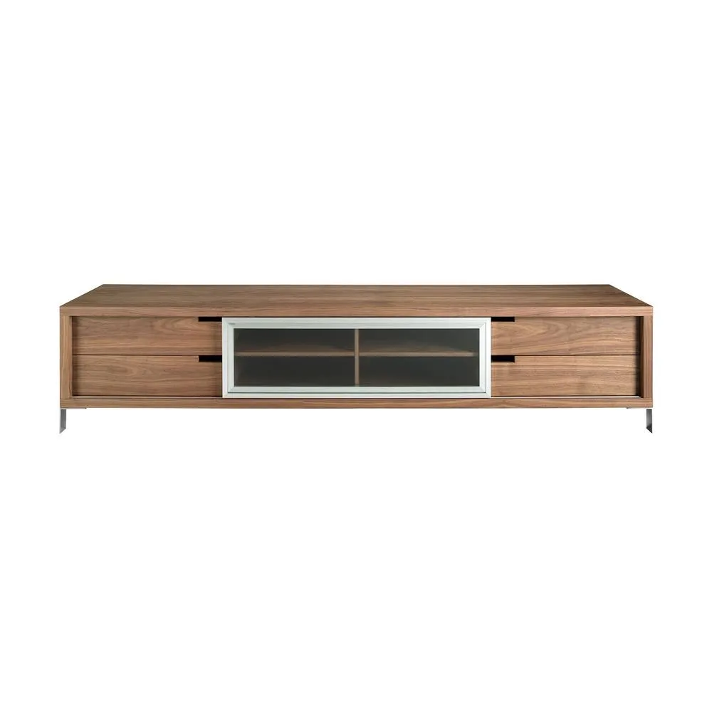 Angel Cerda Walnut Veneer TV Stand with Chromed Stainless Steel in Brown 2