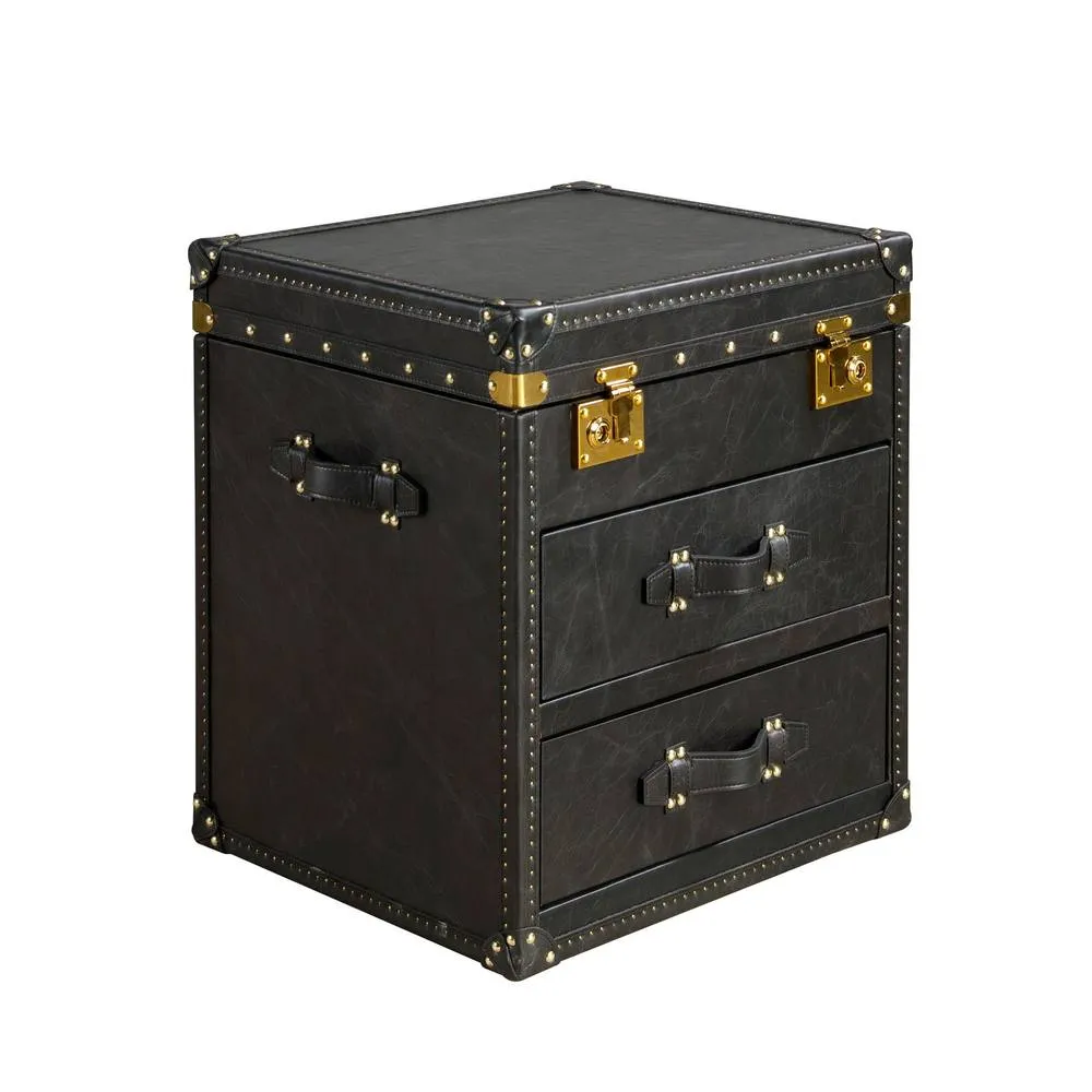 Angel Cerda Black Leather Trunk with Gold Studs 55x50x62 cm