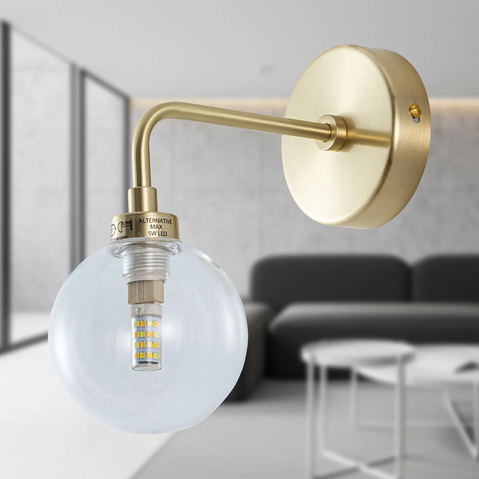 First Choice Lighting Toner - Satin Brass with Clear Glass Globe Wall Light in Gold 5