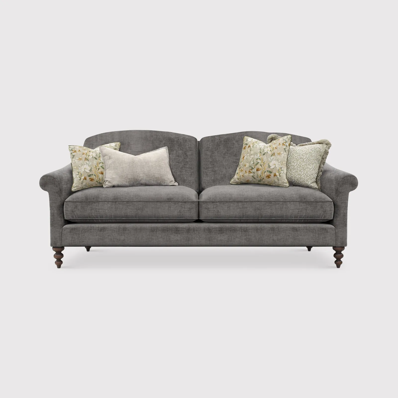 English Heritage Clover 26 Large Sofa With Pre Set Scatters, Grey | Barker & Stonehouse 1