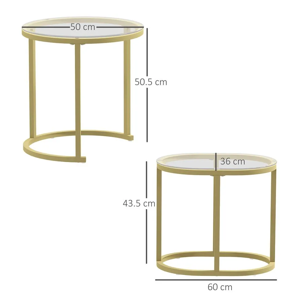 HOMCOM 2 Pcs Modern Coffee Table with Tempered Glass Side Tables Clear 3