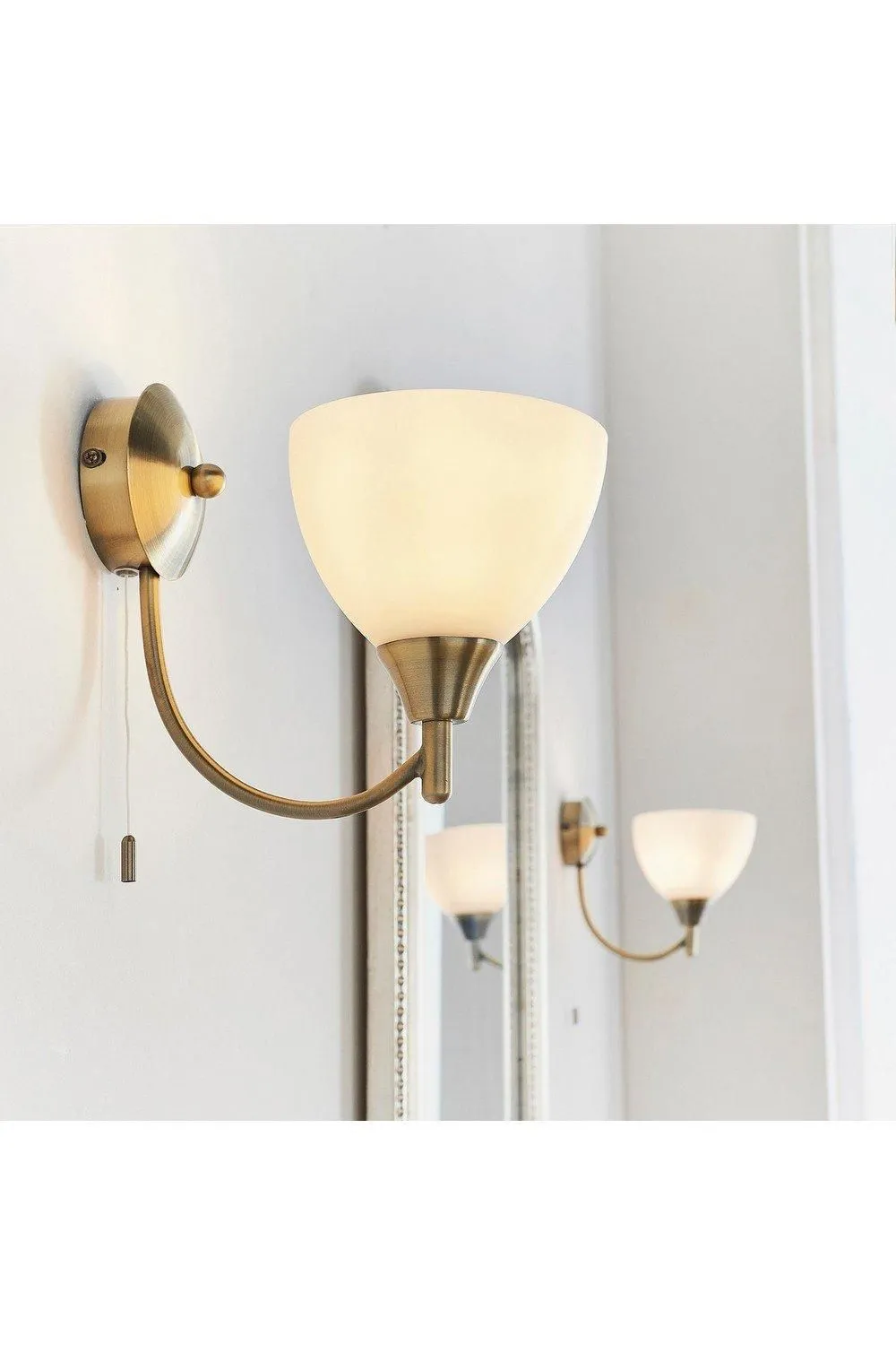 Netlighting Alton 1 Light Wall Light Antique Brass with Opal Glass Shade E14 in Gold 5