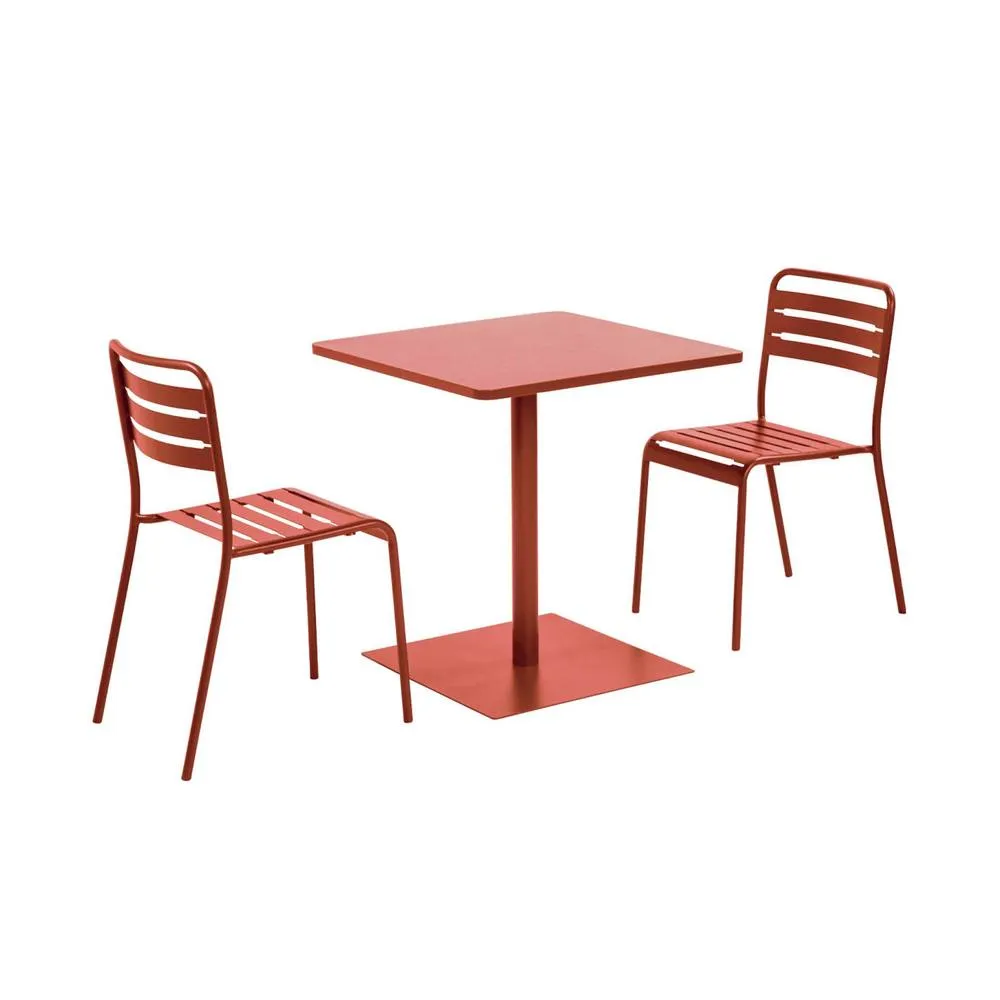 sweeek Square steel bistro garden table + 2 chairs in Terracotta 2
