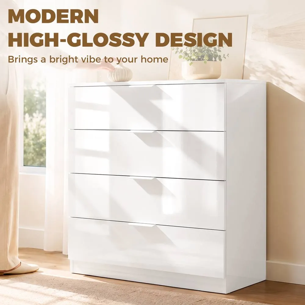 HOMCOM High Gloss 4-Drawer Chest of Drawers with Smooth Runners, White 4