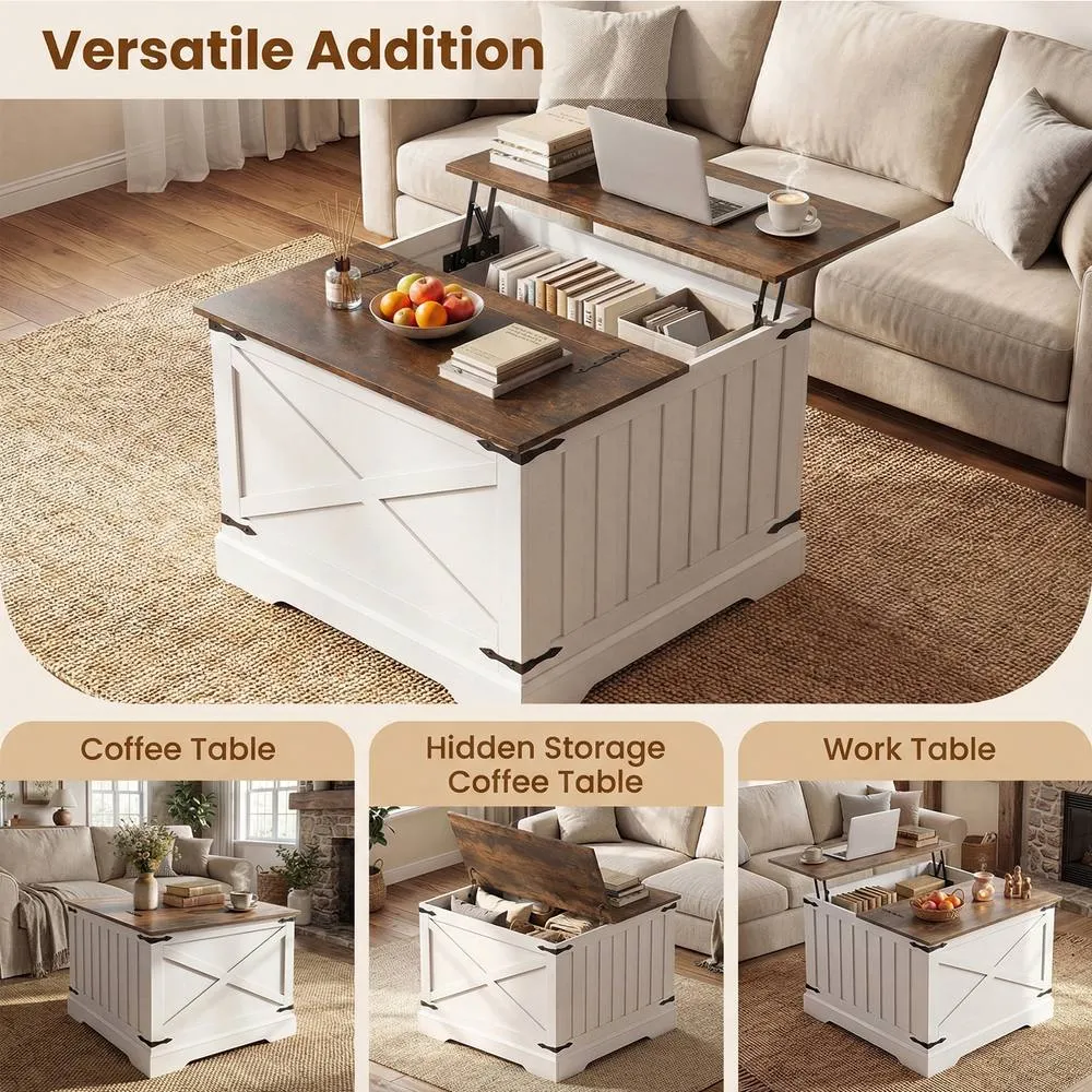 Costway Lift Top Coffee Table 80CM Square Center Table w/Storage Compartment in Brown 6