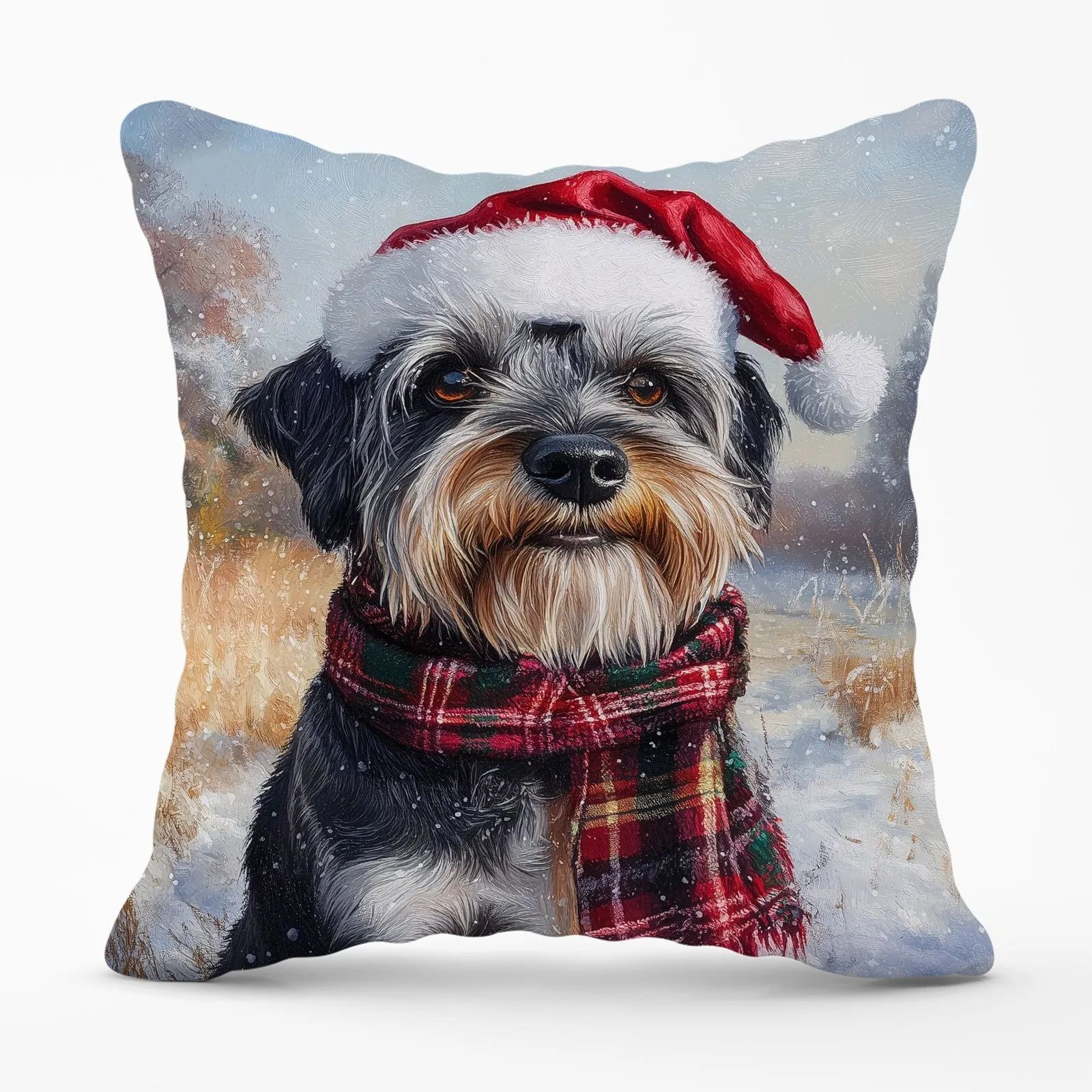 Warren Reed - Designer Christmas Schnauzer Cushion in Grey
