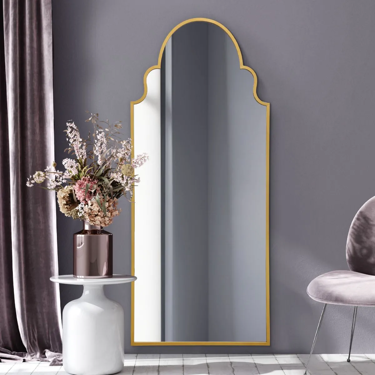 MirrorOutlet Gold Framed Arched Leaner/Wall Mirror 79" X 33" (200CM X 85CM) 6
