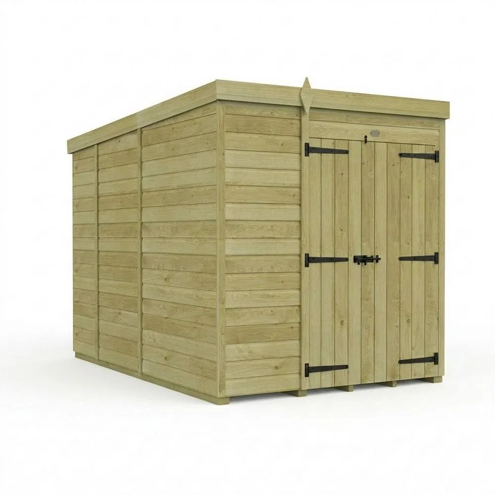 Buttercup Farm 6ft x 9ft Pent Garden Shed Double Door No Windows - Timber in Brown