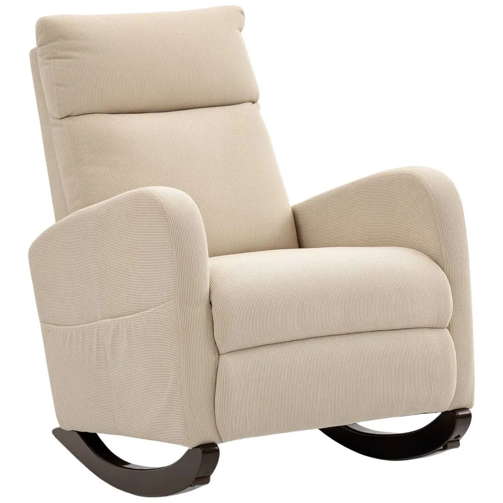 HOMCOM Modern High Back Corduroy Leisure Rocking Chair for Nursery, Beige 2