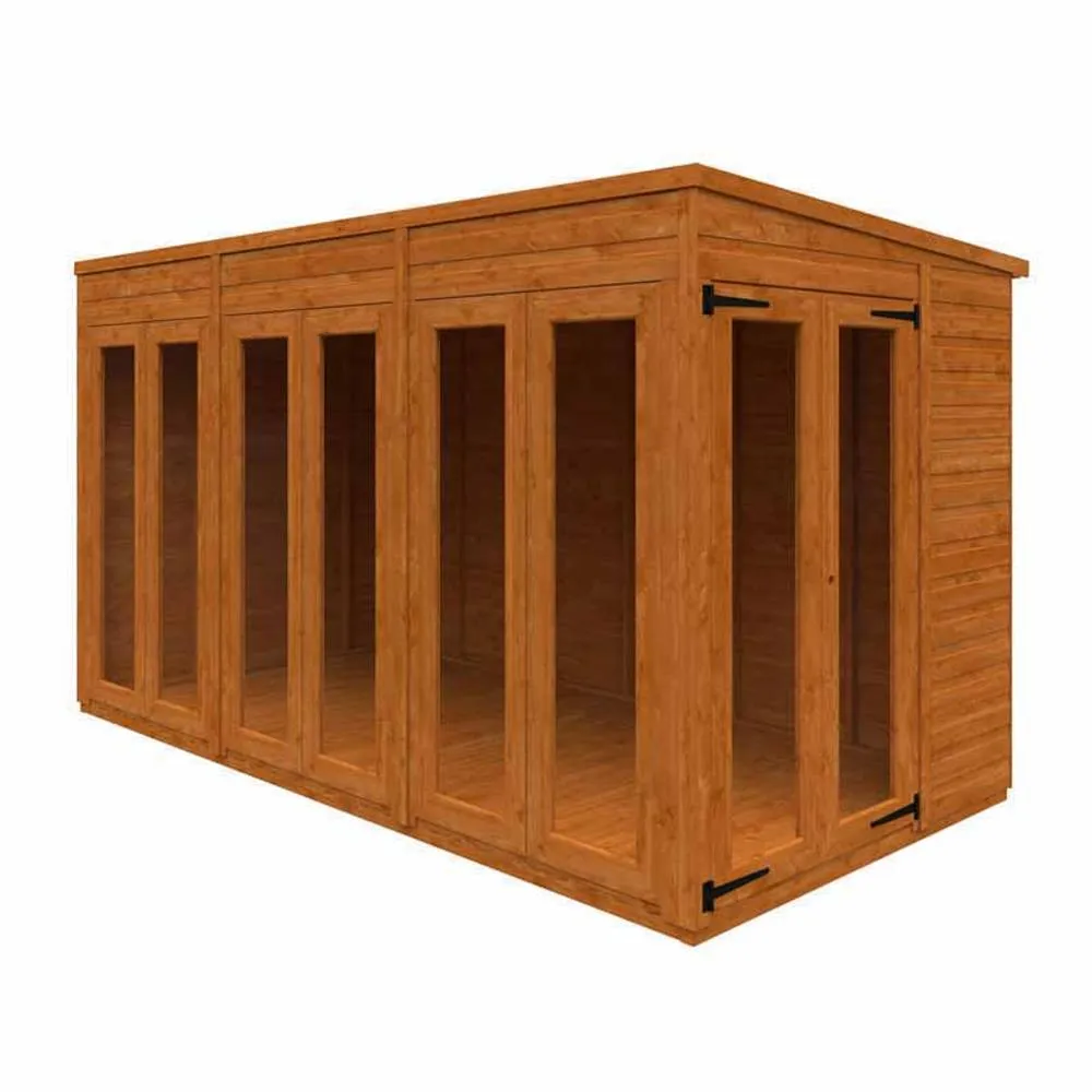 Buttercup Farm 12x6 Flex Pent Full Pane Summerhouse 12mm Flex - L353.8xW175xH203 cm in Burnt Orange