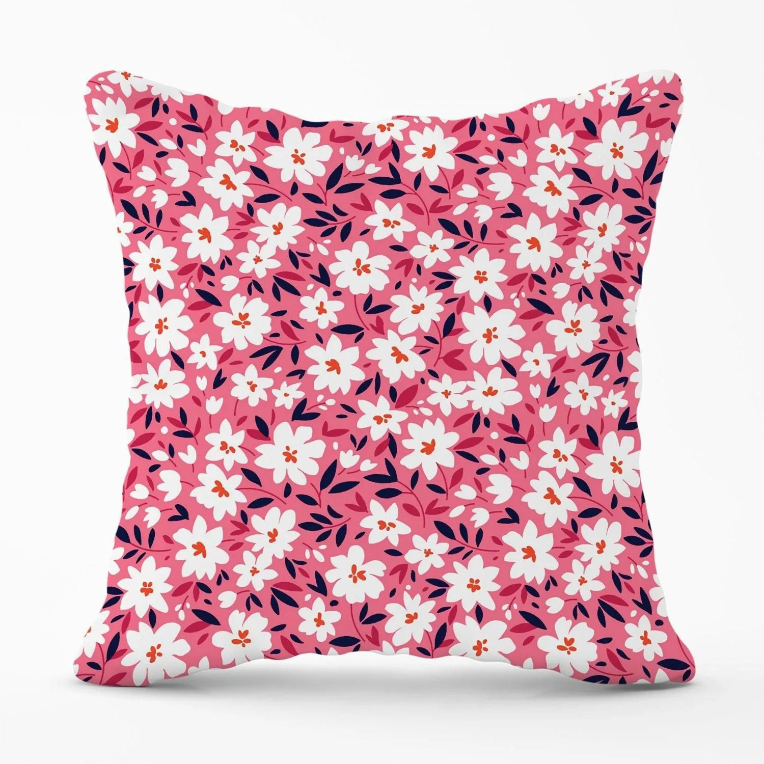 Warren Reed - Designer Small Cute White Flower Pattern Outdoor Cushion in Pink