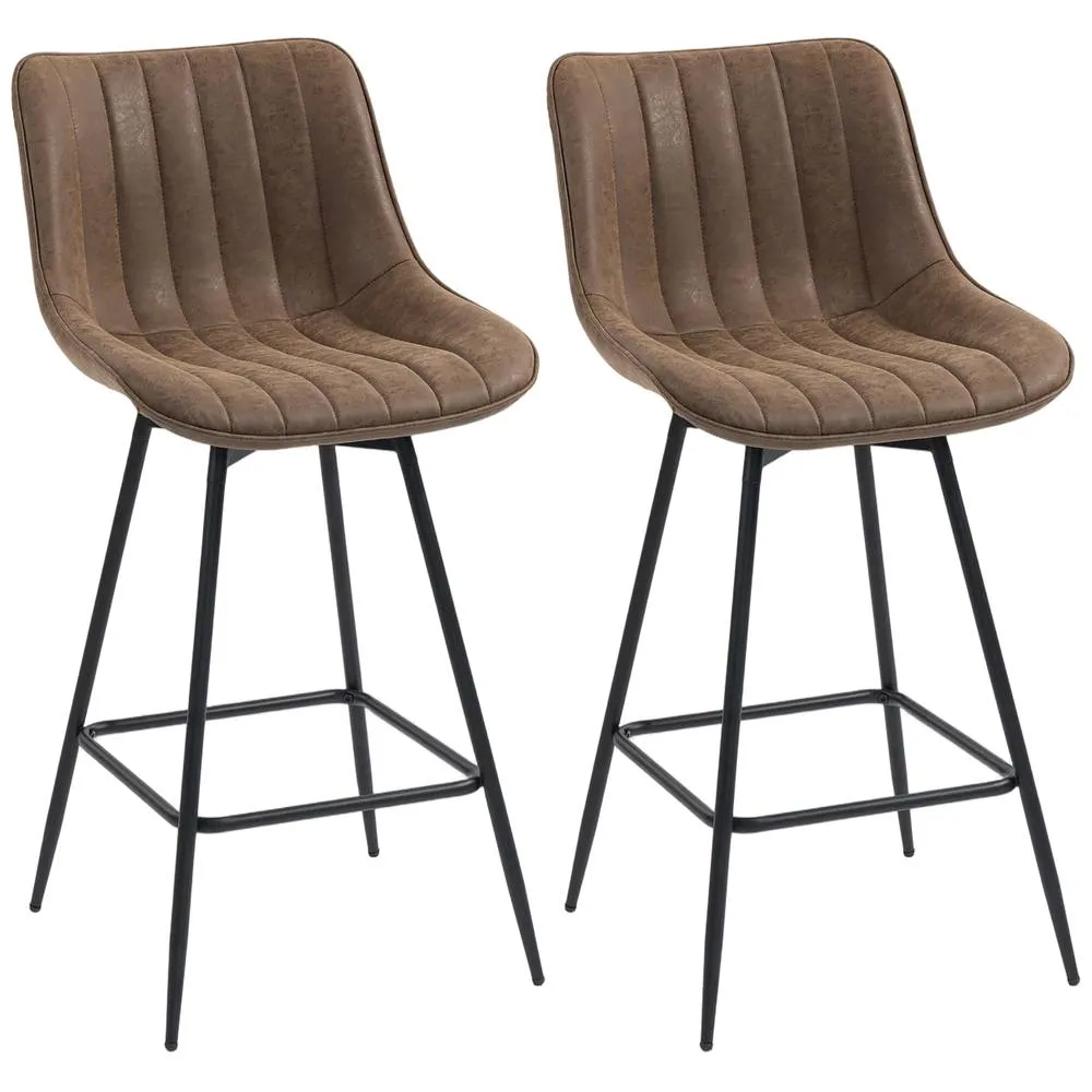 HOMCOM Swivel Bar Stools Set of 2, PU Leather Upholstery, Brown 2