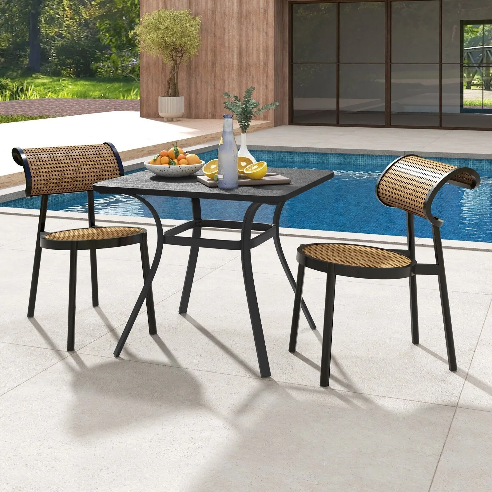 Costway 80cm Patio Dining Table Outdoor Metal Square Table with 4 Curved Legs in Grey 4