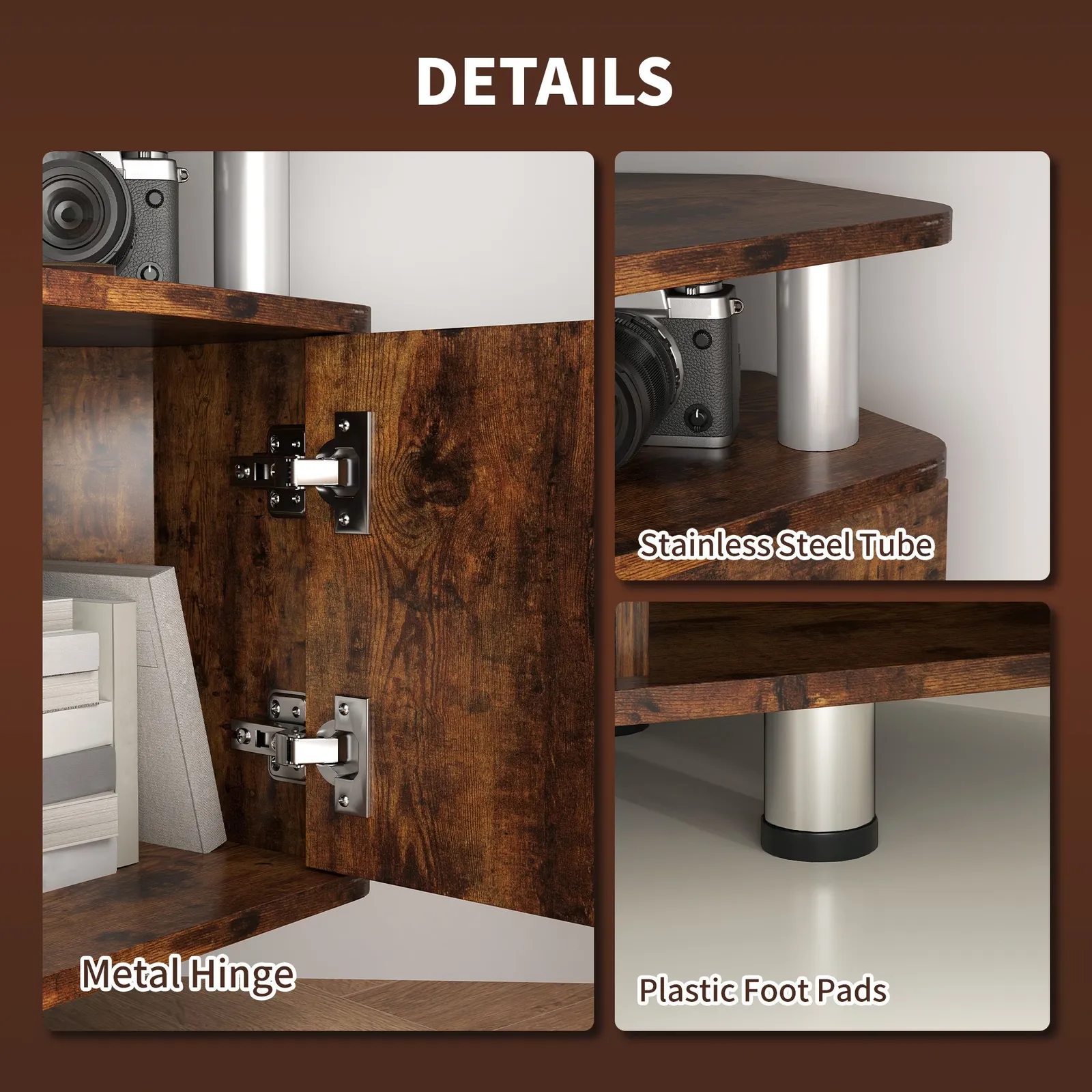 HOMCOM TV Unit Cabinet with Storage Shelves Entertainment Center Rustic Brown 5