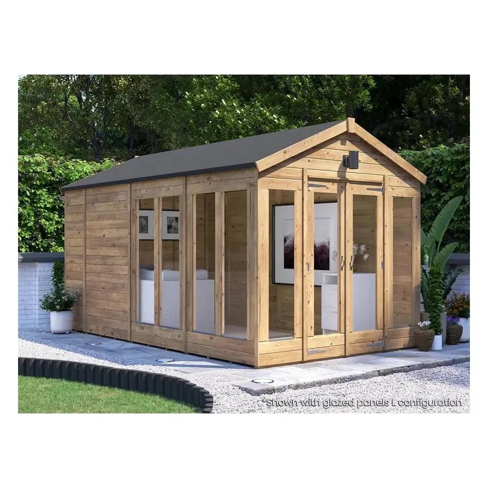 Dunster House Summerhouse 2.4m x 4m (8' x 14') Apex Roof, RagePanda Modular in Brown 2