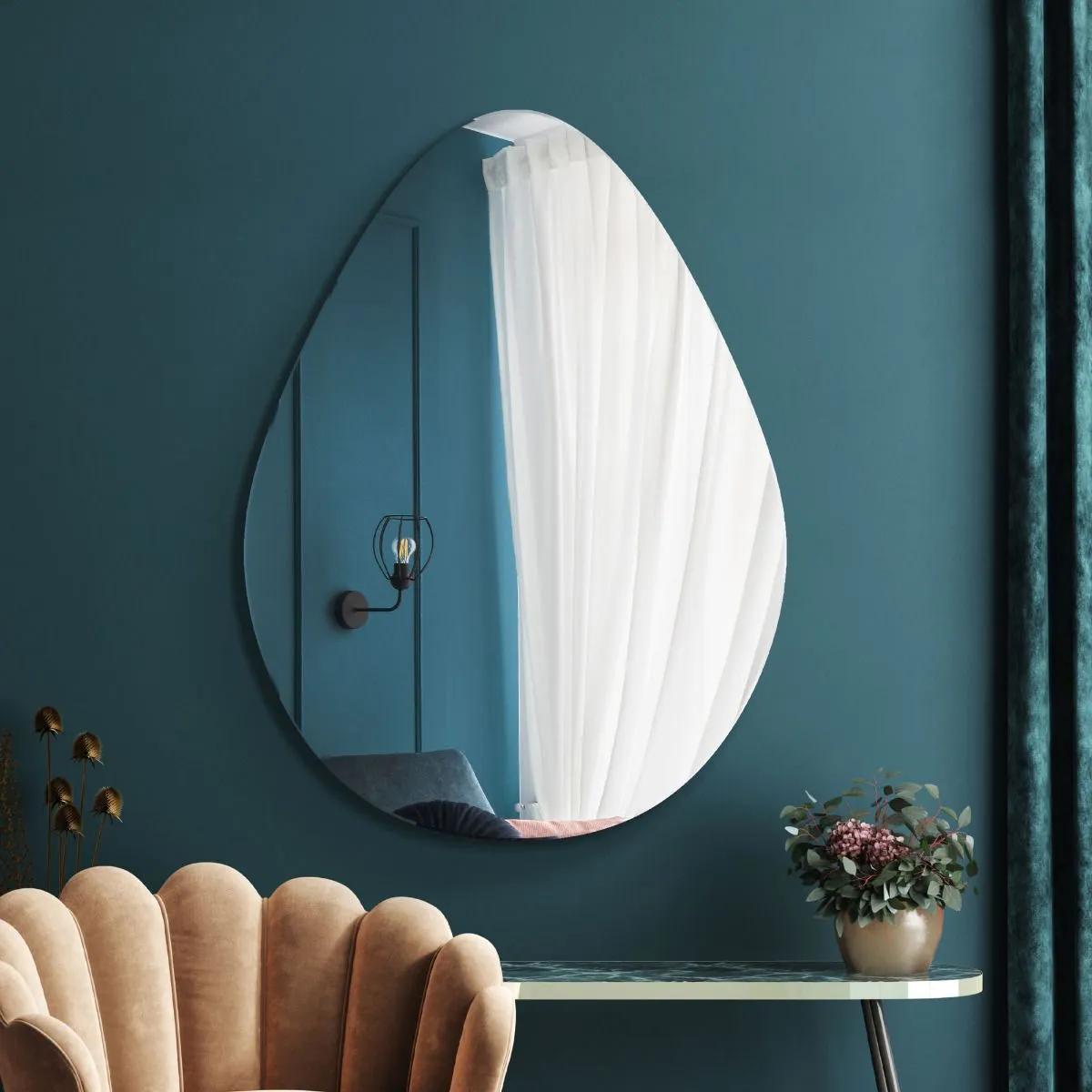 MirrorOutlet The Lapillus - Frameless Pebble Wall Mirror 47" X 32" (120CM X 80CM) in Silver 5