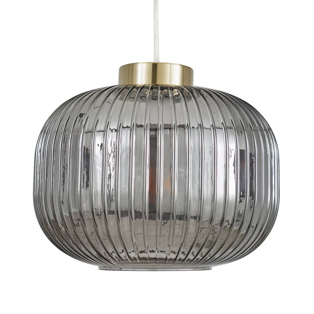 Lyna Easyfit Smoked Glass Shade, Satin Brass