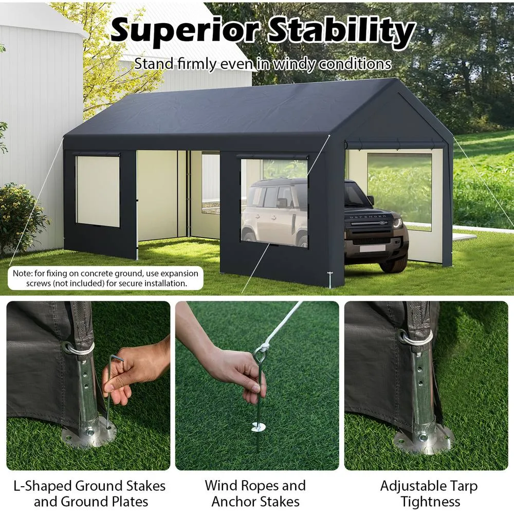 Costway Outdoor Car Shelter Carport - Grey 3