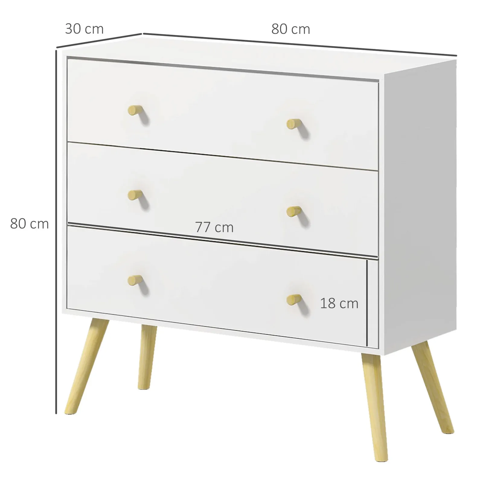 HOMCOM Chest of Drawers, 3 Drawer Unit Storage Cabinet Bedroom Living Room in White 3