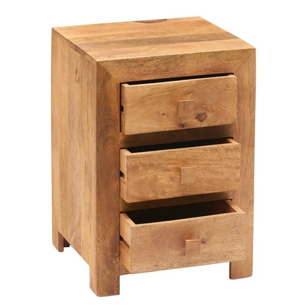 Indian Hub Toko Light Mango 3 Drawer Bedside - Solid Mango Wood - L40xW42xH62 cm in Brown